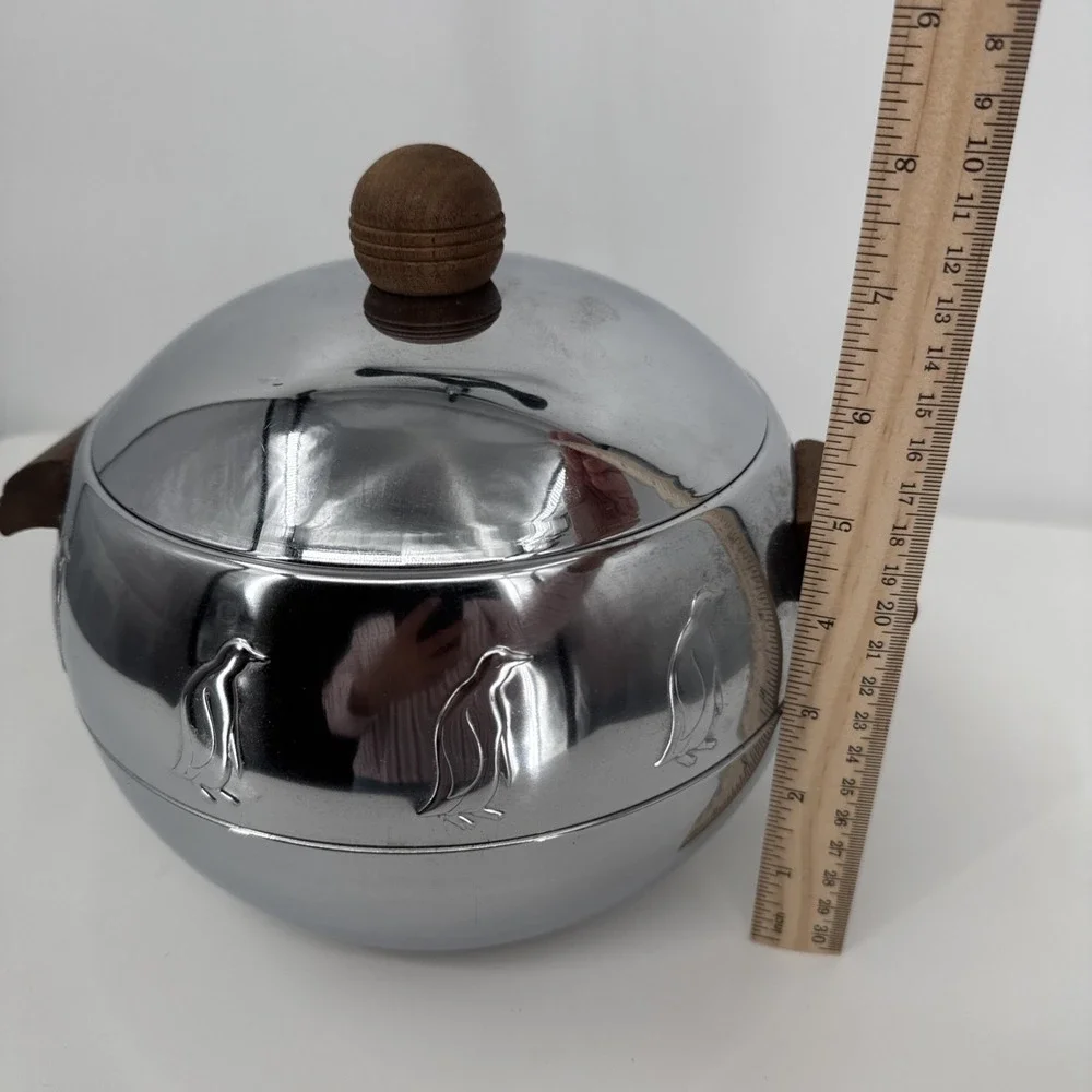 Vintage MCM Penguin Hot and Cold Server Dish Ice Bucket Chrome By West Bend
